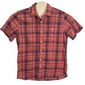 Grayers Clothiers  Medium Short Sleeve Plaid Button Down Shirt Coral Pink Preppy